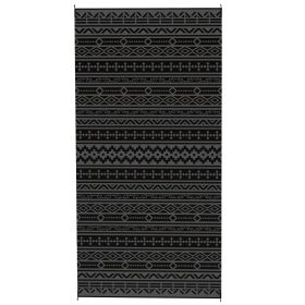 Reversible Outdoor Rug, Waterproof Plastic Straw with Carry Bag, 9' x 18', Black & Gray Geometric Wall