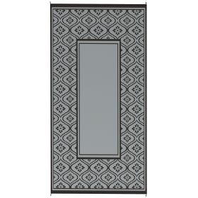 Reversible Outdoor Rug, Waterproof Plastic Straw with Carry Bag, 9' x 18', Black & Gray Gourd Border