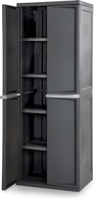 4 Shelf Cabinet, Lockable Utility Storage w/ Adjustable Shelves, Gray - Plastic Shelving Unit for Organizing Garage, Pantry, Basement