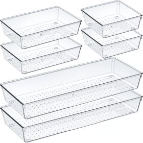 6 Pcs Large Size Clear Drawer Organizer Set, Acrylic Non Slip Non Cracking Kitchen Drawer Storage Tray Divider, Multifunctional Storage for Cosme