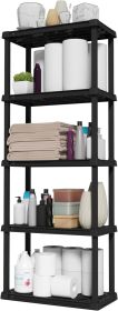 5-Shelf Light Duty Plastic Storage Shelves, 250lb Capacity, 64" H x 24" W x 12" D, Medium Modular Shelving Unit Storage Organizer for Bathroom