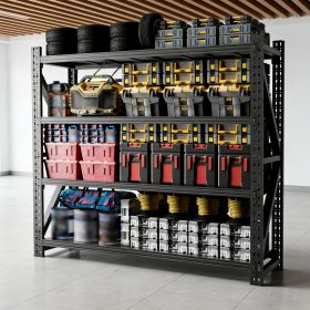 StoHeavy Duty Metal Adjustable Garage Shelves, 75"H x 79"W Industrial Shelving Unit 6000LBS Capacity Steel Storage Rack for Warehouse, Black