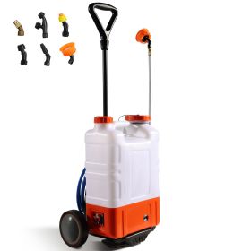 Battery Powered Backpack Sprayer with Cart, 0-94 PSI Adjustable Pressure, 4 Gallon Tank on Wheels, with 8 Nozzles and 2 Wands, 12V 7.2Ah Battery