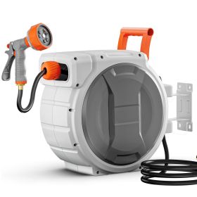 Retractable Garden Hose Reel, 1/2 Inch x 145 ft Wall Mounted Hose Reel, Heavy Duty Garden Hose Reel with 9 Patterns Nozzle, Any Length Lock