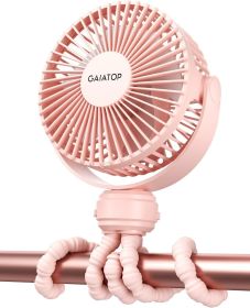 Mini Portable Stroller Fan, Battery Operated Small Clip on, Detachable 3 Speed Rechargeable (Color: pink)