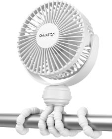 Mini Portable Stroller Fan, Battery Operated Small Clip on, Detachable 3 Speed Rechargeable (Color: White)