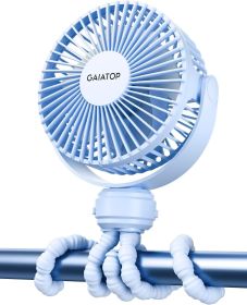 Mini Portable Stroller Fan, Battery Operated Small Clip on, Detachable 3 Speed Rechargeable (Color: Blue)