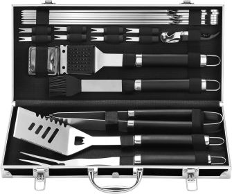 BBQ Accessories Grill Tools Set - 22PCS Stainless Steel Barbecue Grill Accessories for Outdoor Grill with Black Aluminum Case - Christmas Grillin (Color: Black)