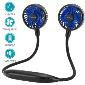 (ABC)Personal Neck Fan 2600mAh Battery Operated Neckband Fans, Ultra Quiet Hands Free USB Portable Fan with 6 Speeds, Strong Wind (Color: Black)